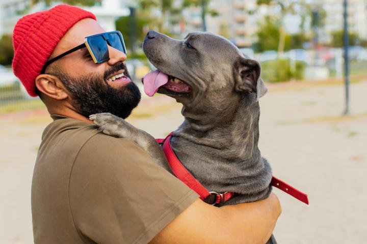 A dog licks its owner's face